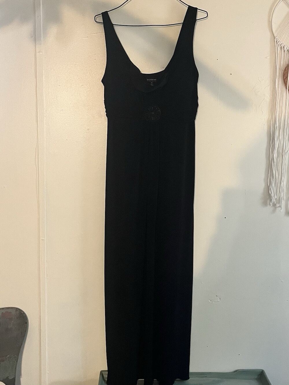 En Focus Studio black sleeveless maxi dress beaded accent size 12